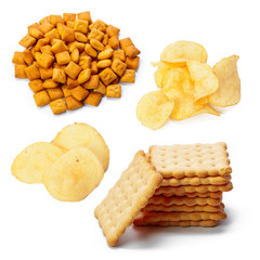 Snack collection isolated on white background collage