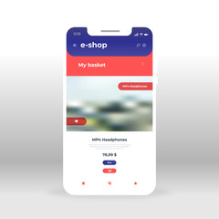 Naklejka na ściany i meble Red and purple e-shop UI, UX, GUI screen for mobile apps design. Modern responsive user interface design of mobile applications including e-shop, basket, mp4 headphones elements