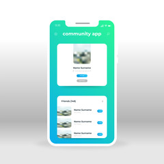 Blue and green liquid background social network UI, UX, GUI screen for mobile apps design. Modern responsive user interface design of mobile applications including Social Network screen