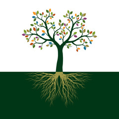 Color Tree of Life with Roots. Vector Illustration.