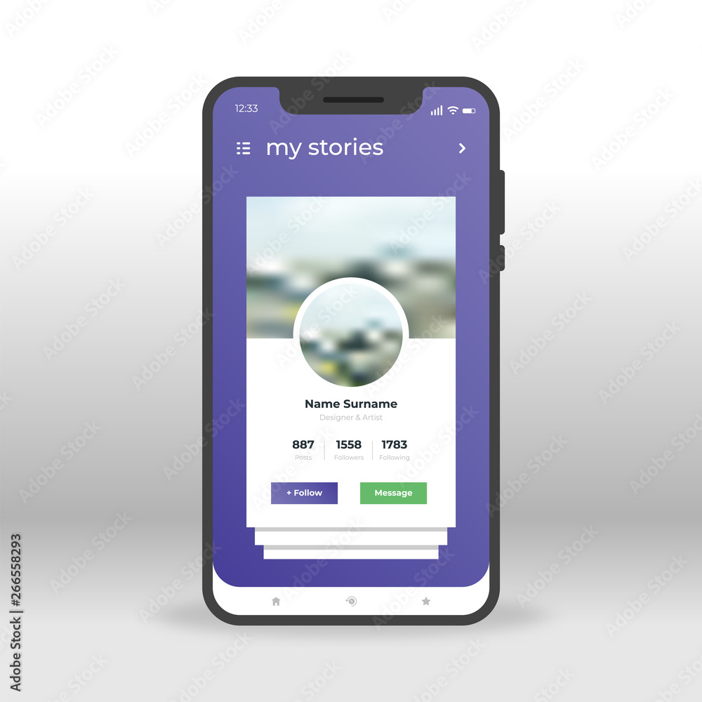 Aufkleber purple social network stories ui, ux, gui screen for mobile apps design. modern responsive user inte