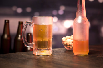 Beer bottle and glass