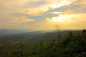Mountain view at sunrise,Pha Keb Tawan on the sunset. Thap Lan National Park