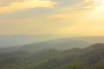 Mountain view at sunrise,Pha Keb Tawan on the sunset. Thap Lan National Park