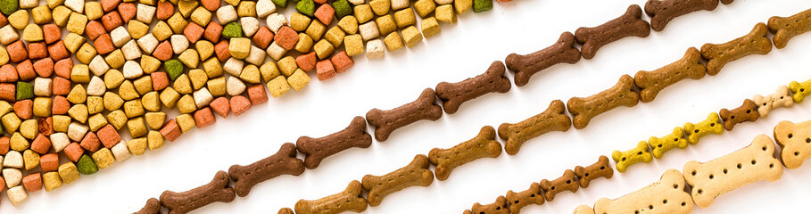 banner of dry animal pet food isolated on white background