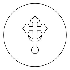 Obraz premium Cross trefoil shamrock on church cupola domical with half-moon Cross monogram Religious cross icon in circle round outline black color vector illustration flat style image