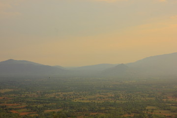 Mountain view at sunrise,Pha Keb Tawan on the sunset. Thap Lan National Park