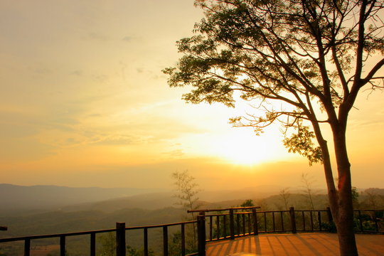 Mountain view at sunrise,Pha Keb Tawan on the sunset. Thap Lan National Park