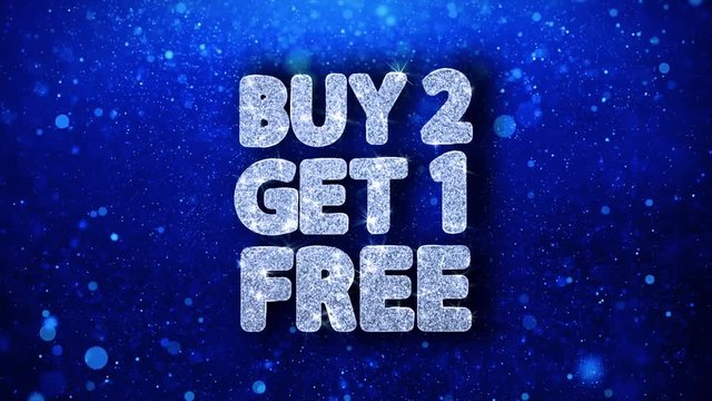Buy 2 Get 1 Free Blue Text Greetings card Abstract Blinking Sparkle Glitter Particle Looped Background. Gift, card, Invitation, Celebration, Events, Message, Holiday Festival
