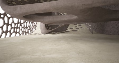 Empty dark abstract brown concrete room smooth interior. Architectural background. 3D illustration and rendering