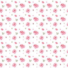 seamless hand drawn beautiful vintage watercolor floral pattern with roses on white background