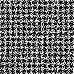 Seamless vector black and white texture of uneven labyrinth. Black and white chaotic hand-drawn pattern.