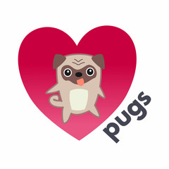 Cute pug with heart cartoon