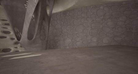 Empty dark abstract brown concrete room smooth interior. Architectural background. 3D illustration and rendering