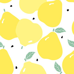 Seamless pattern with pears, sedds and leaves. Modern summer print in scandinavian style, modern flat design.
