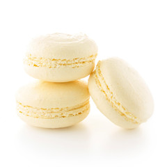 French macaroons pastel tones on white background