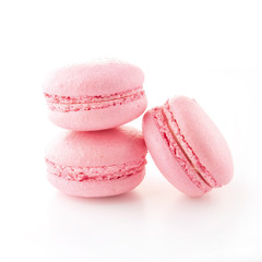 French macaroons pastel tones on white background