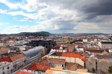 Fototapeta na wymiar Aerial skyline view of Budapest from the top of Saint Stephen Basilica