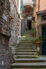 VERNAZZA, LIGURIA/ITALY  - APRIL 20 : Street scene of Vernazza Liguria Italy on April 20, 2019