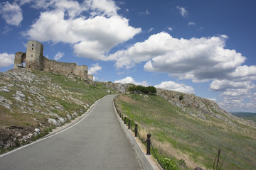 Fototapeta na wymiar Enisala Fortress, pathway to ancient ruins in Tulcea county, Dobrogea, Romania