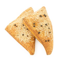 Puff pastry with filling on a white background