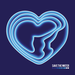 Save water concept. Blue water gradient in form of heart concept..
