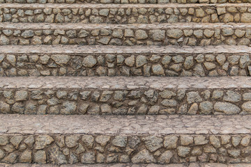 A rough stone stairs on the Montjuic Cemetery front view closeup, Barcelona, Catalonia, Spain