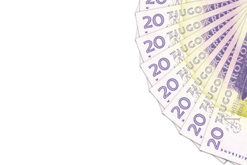some 20 swedish krona bank notes with copyspace