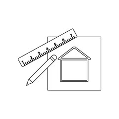 color house drawing and ruler icon. Element of construction tools for mobile concept and web apps icon. Outline, thin line icon for website design and development, app development