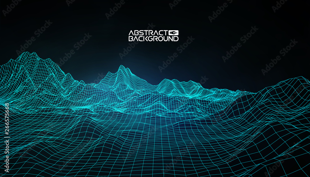 Poster abstract vector wireframe landscape background. cyberspace grid. 3d technology wireframe vector illu