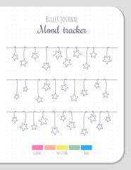 Mood tracker with hanging stars. Bullet journal blank template. Planner for 31 days of a month.