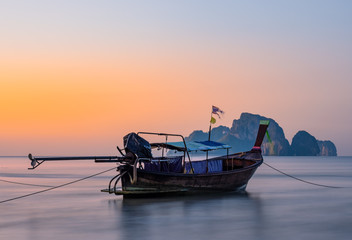 Traditional long-tail boat on the beach