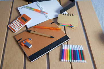 Back to school, notebooks, pens and markers