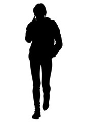 Young woman with phone on a white background