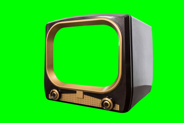 VIntage 1950s Television Isolated with Chroma Screen and Background