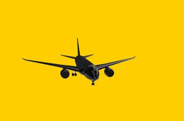 Airplane flying on yellow background 3D Rendering