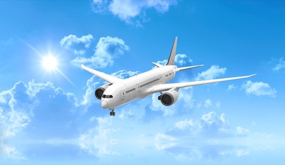 Fototapeta na wymiar Airplane isolated on Sky 3D Rendering