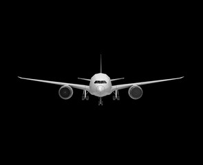 Airplane isolated on Black Rendering