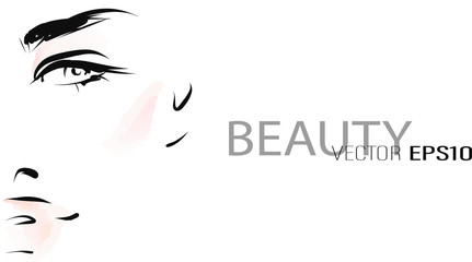 Beautiful woman face. Hand-drawn illustration. Beauty industry, make-up