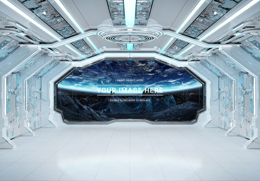 White Spaceship Large Window Mockup