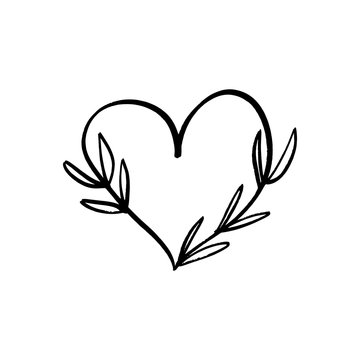 Floral line heart logo minimalistic vector clip art. Design element for florist, flower shop, cosmetics products and more