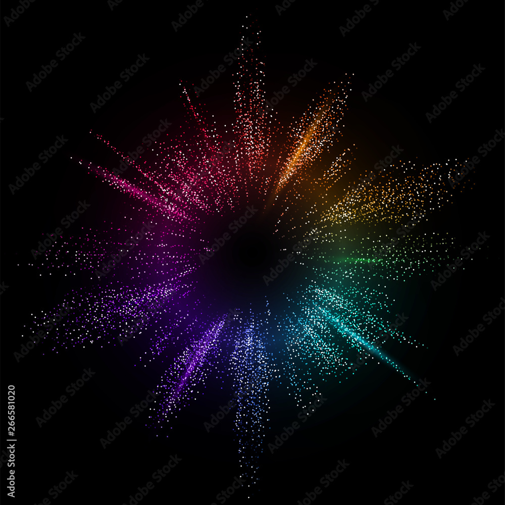 Poster burst color vector background. dot liquid flow 3d design illustration. geometric dynamic particles e