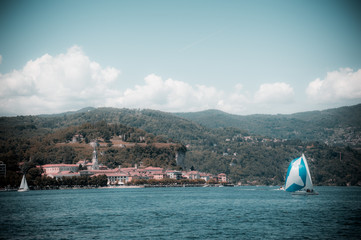 Sailing boats on the Lake Maggiore in a sunny day