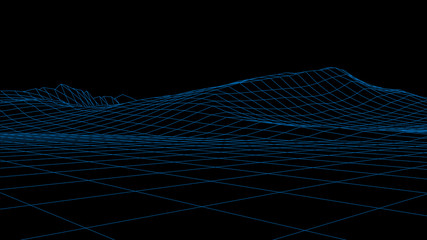 Abstract vector wireframe landscape. Abstract mesh background. Polygonal mountains. Vector illustration.