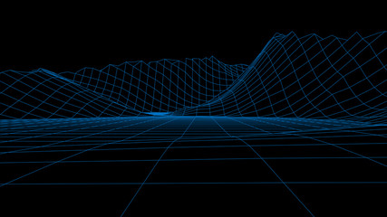 Naklejka premium Abstract vector wireframe landscape. Abstract mesh background. Polygonal mountains. Vector illustration.