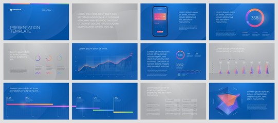Elements of infographics on a blue background. Use in presentation templates, flyer and leaflet, corporate report. Dashboard template with big data visualization. - obrazy, fototapety, plakaty