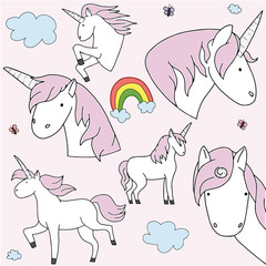 Glitter unicorn drawing for t-shirts. Design for kids. Fashion illustration drawing in modern style for clothes. Girlish print. Glitter, unicorn, Princess.