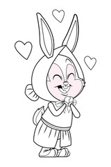 Cute easter bunny celebration in love isolated black and white