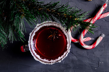 Christmas hot mulled wine with aromatic spices.