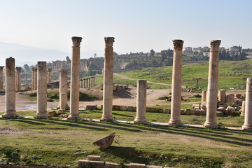 Temple of Artemis Foreground with Temple of Zeus and South Theatre Background 2, Jerash, Jordan